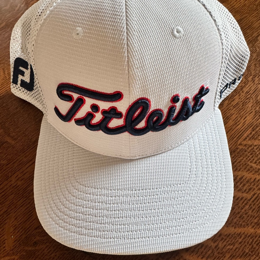Titleist White Mesh Golf Hat with Red and Navy Script
